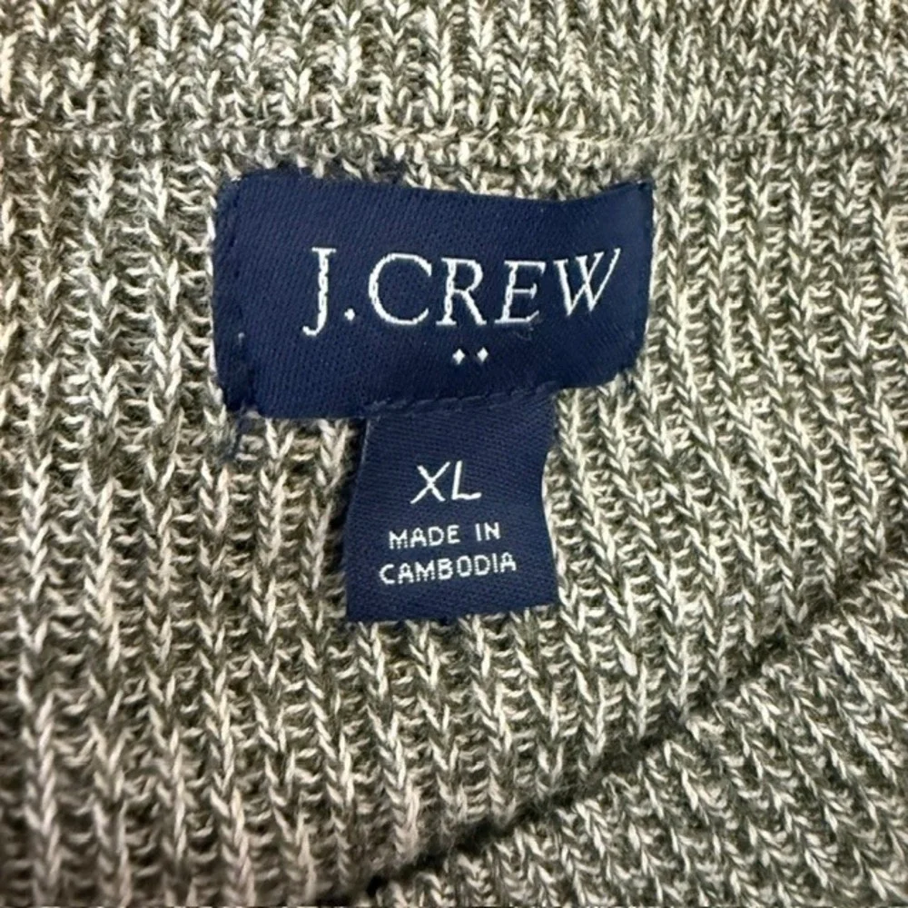 J.Crew Textured Cotton Crewneck Sweater Marled Knit Pullover Olive Cream XL